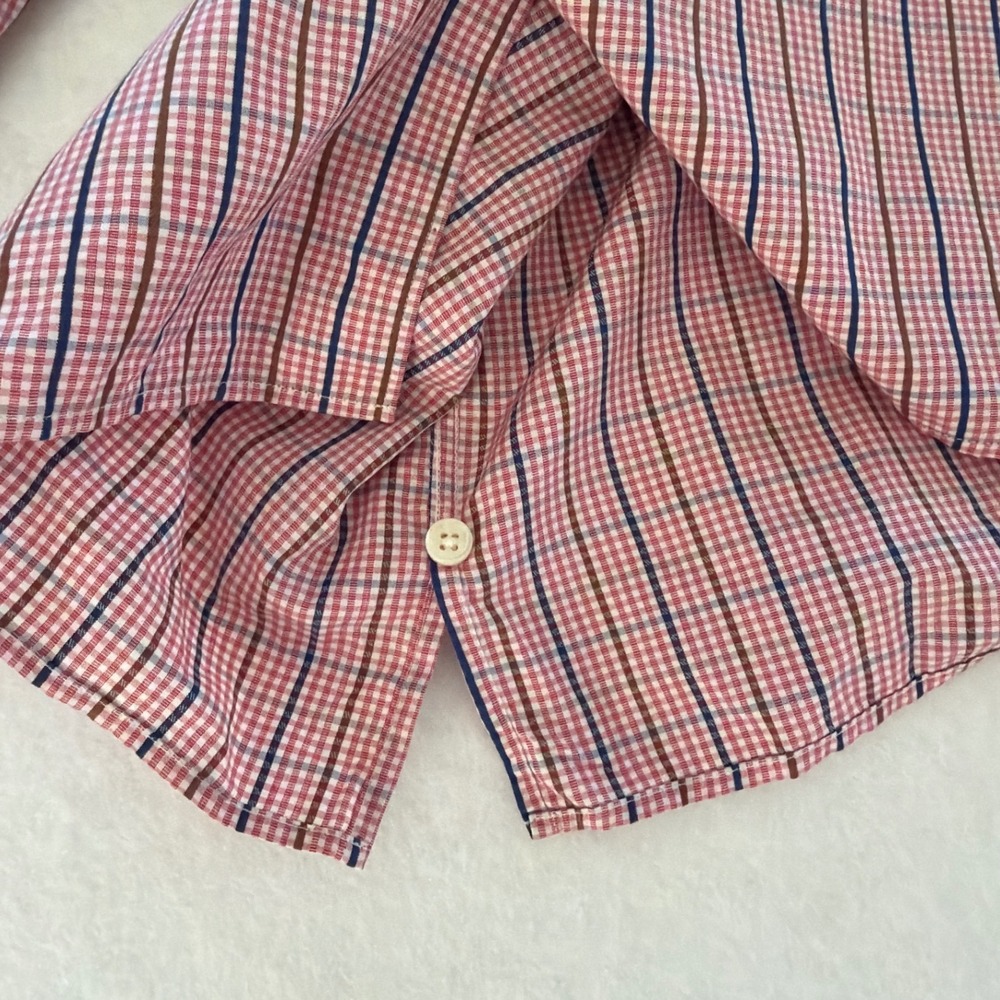 Ermenegildo Zegna Men Medium Red Blue Check Cotton Long Sleeve Button Down Shirt - Picture 11 of 11